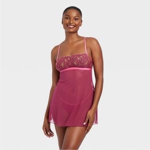 NWT Auden Lightly Lined Babydoll Set Lace Floral Pink XS